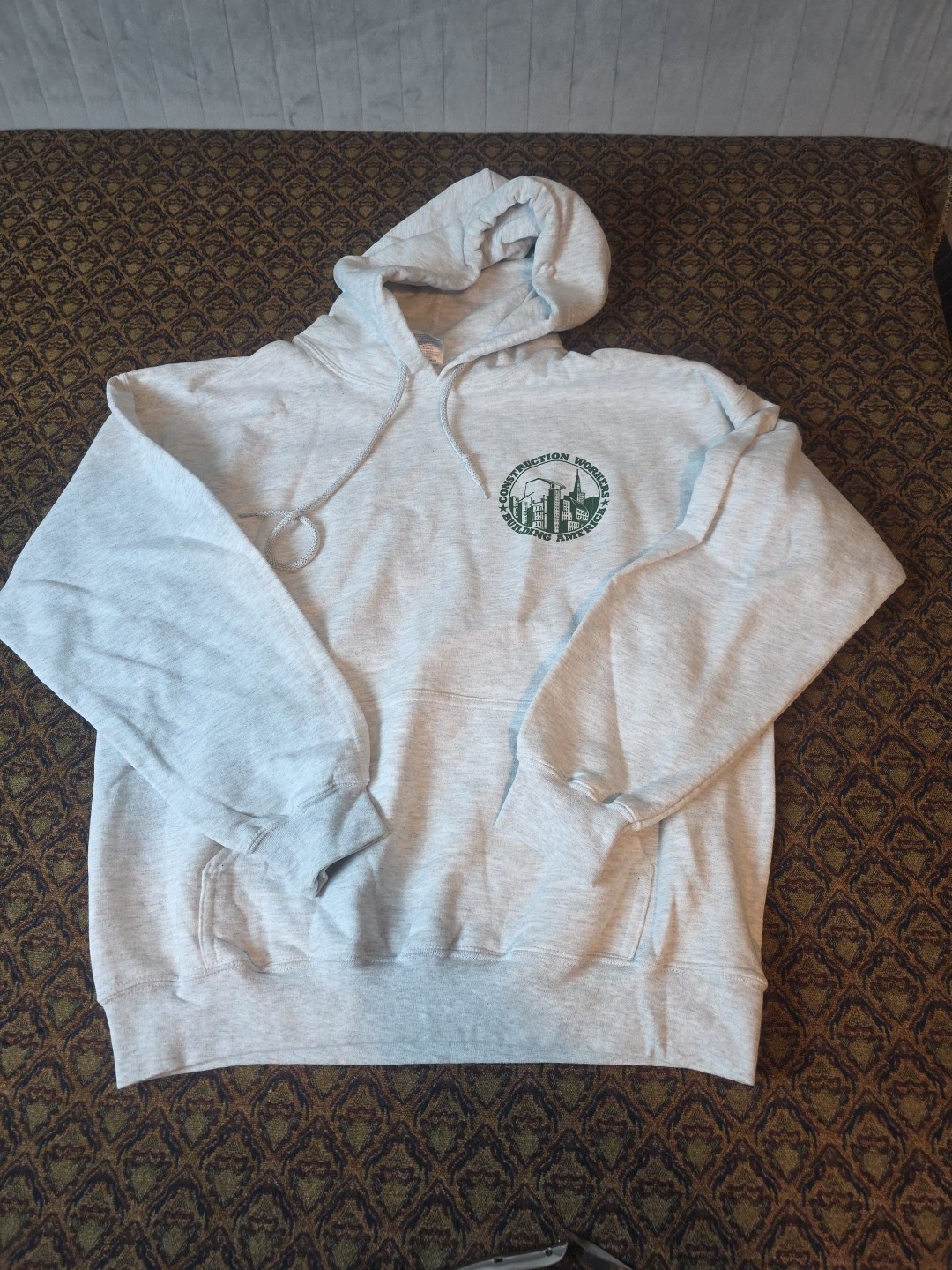 Construction Workers Building America Mens Large Gray Hoodie Front and Back Logo