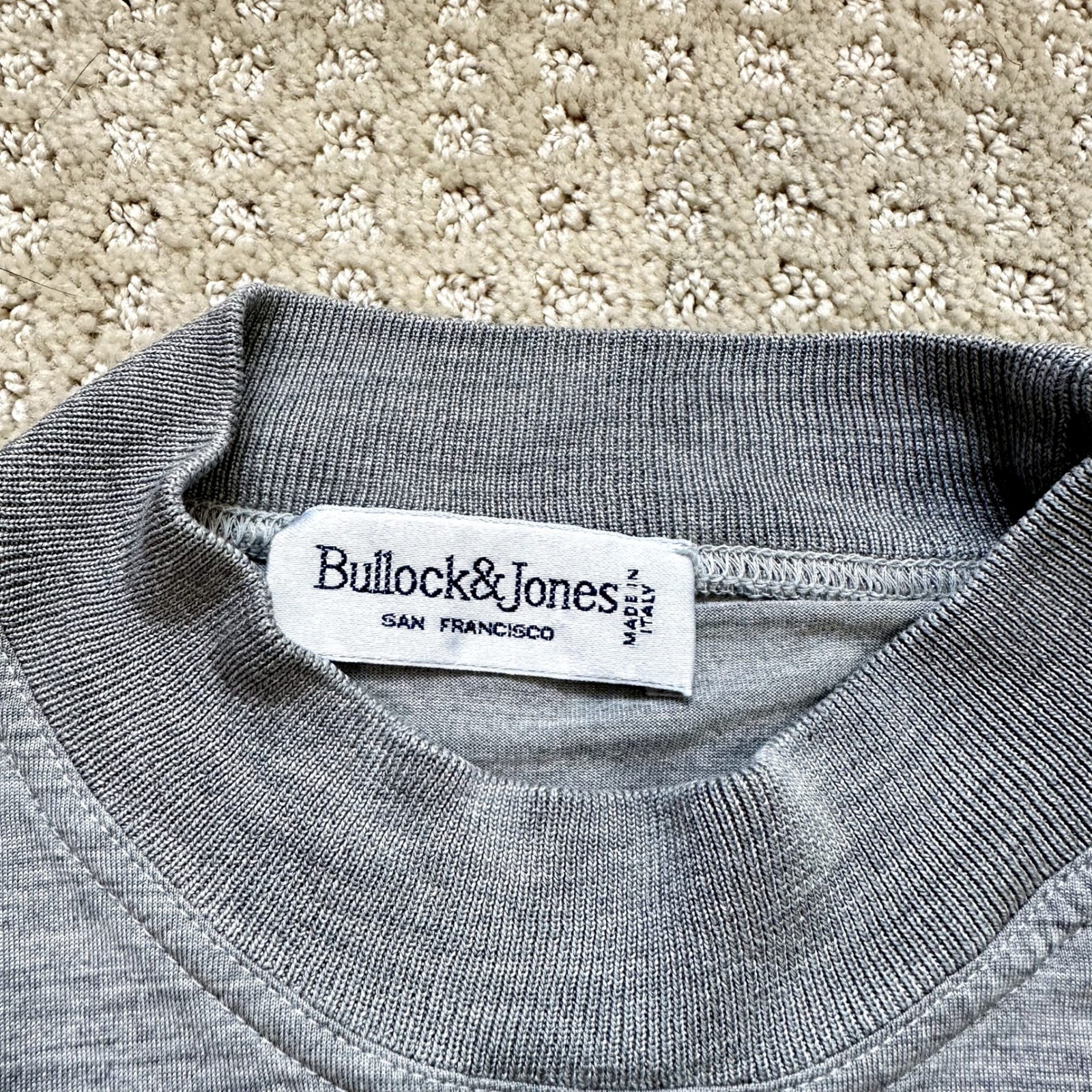Bullock & Jones T-Shirt Mens 50 M/L Gray Mock Neck Short Sleeve Italy 100% Silk gallery