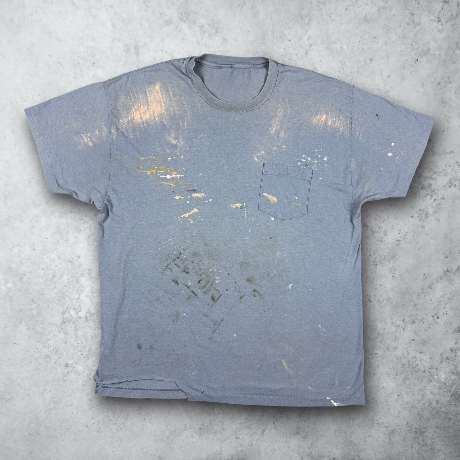 Vintage 60s 70s Distressed Farmer Skater Grunge Selvedge Pocket T-Shirt Blue XL