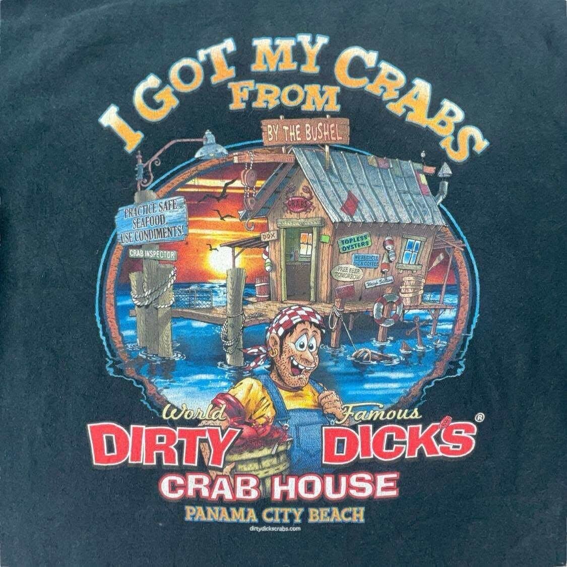 Dirty Dicks Crab House Panama City Beach Black Graphic T-Shirt Medium Gildan gallery