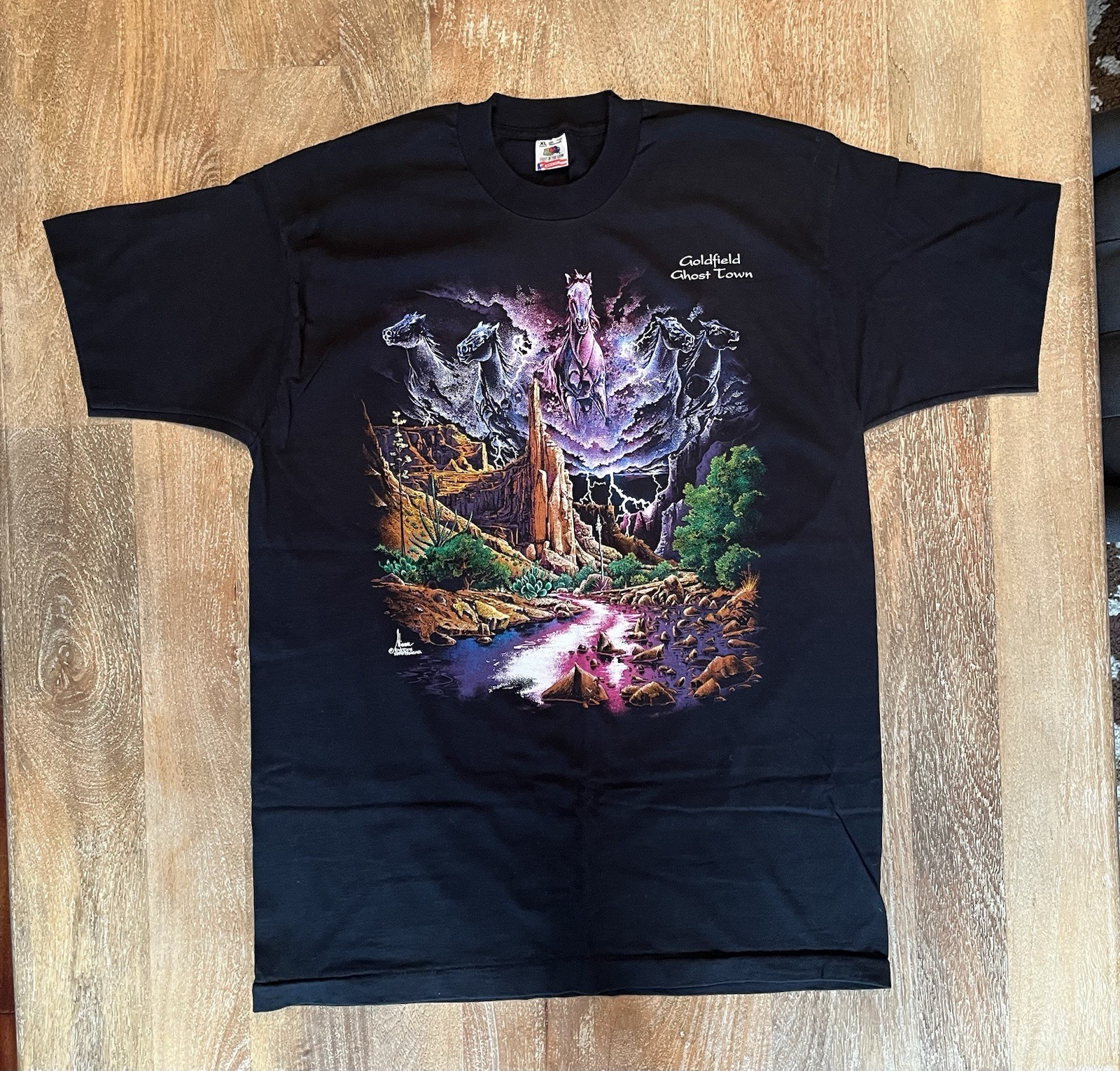 NOS Vintage 90s Wild Horse T Shirt XL Black Desert Canyon Graphic Single Stitch gallery
