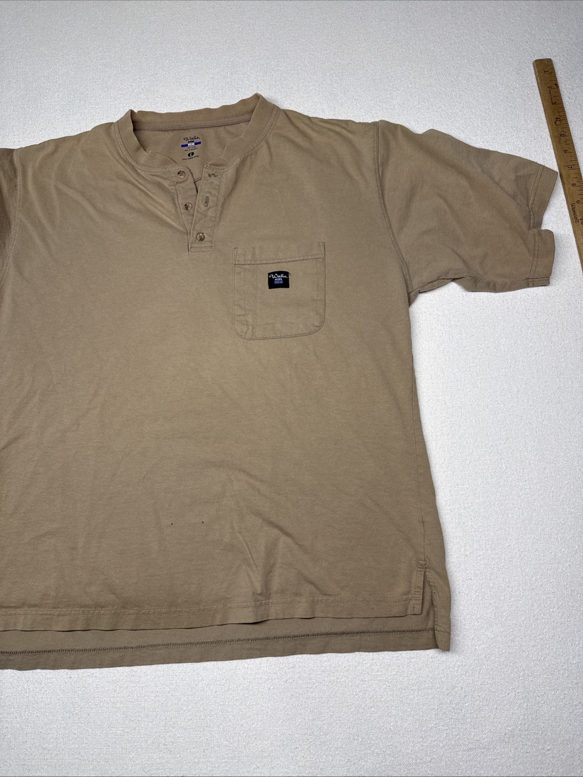 Walls Workwear Large Mens Henley T Shirt Boxy Beige Pocket Heavyweight gallery