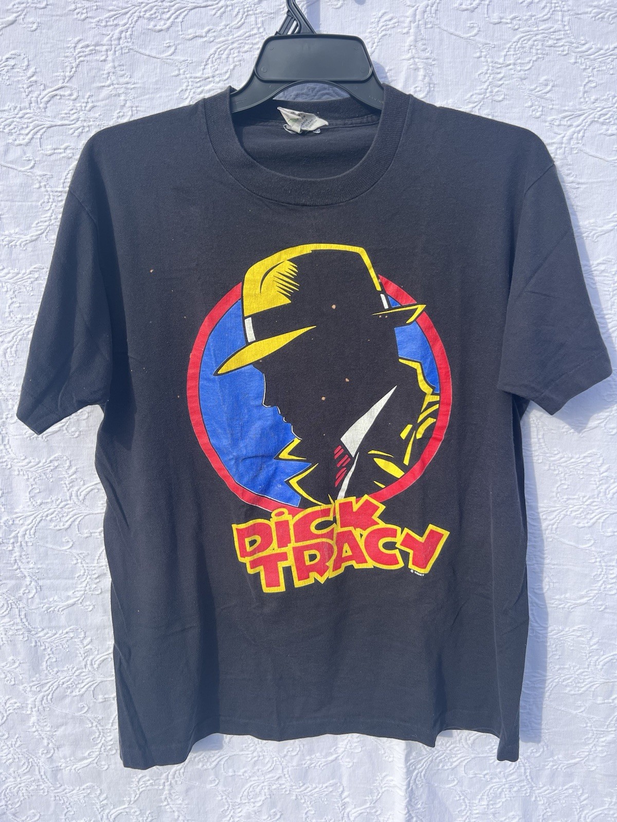 VINTAGE 1980s 1990s Dick Tracy T-Shirt , XL Disney Black ORIGINAL Flaws gallery