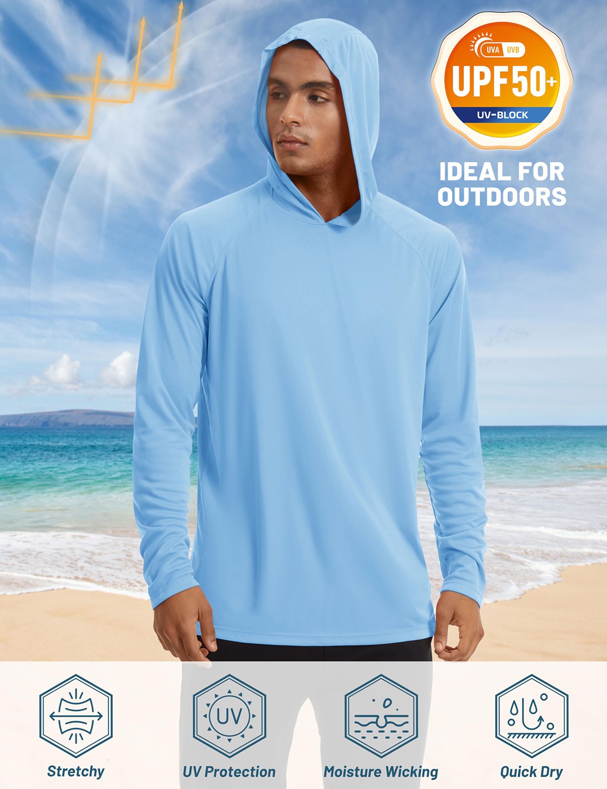 UPF50+ Mens Sun Block Hoodie Long Sleeve Skin Protection Sun Shirts Fishing Tops gallery