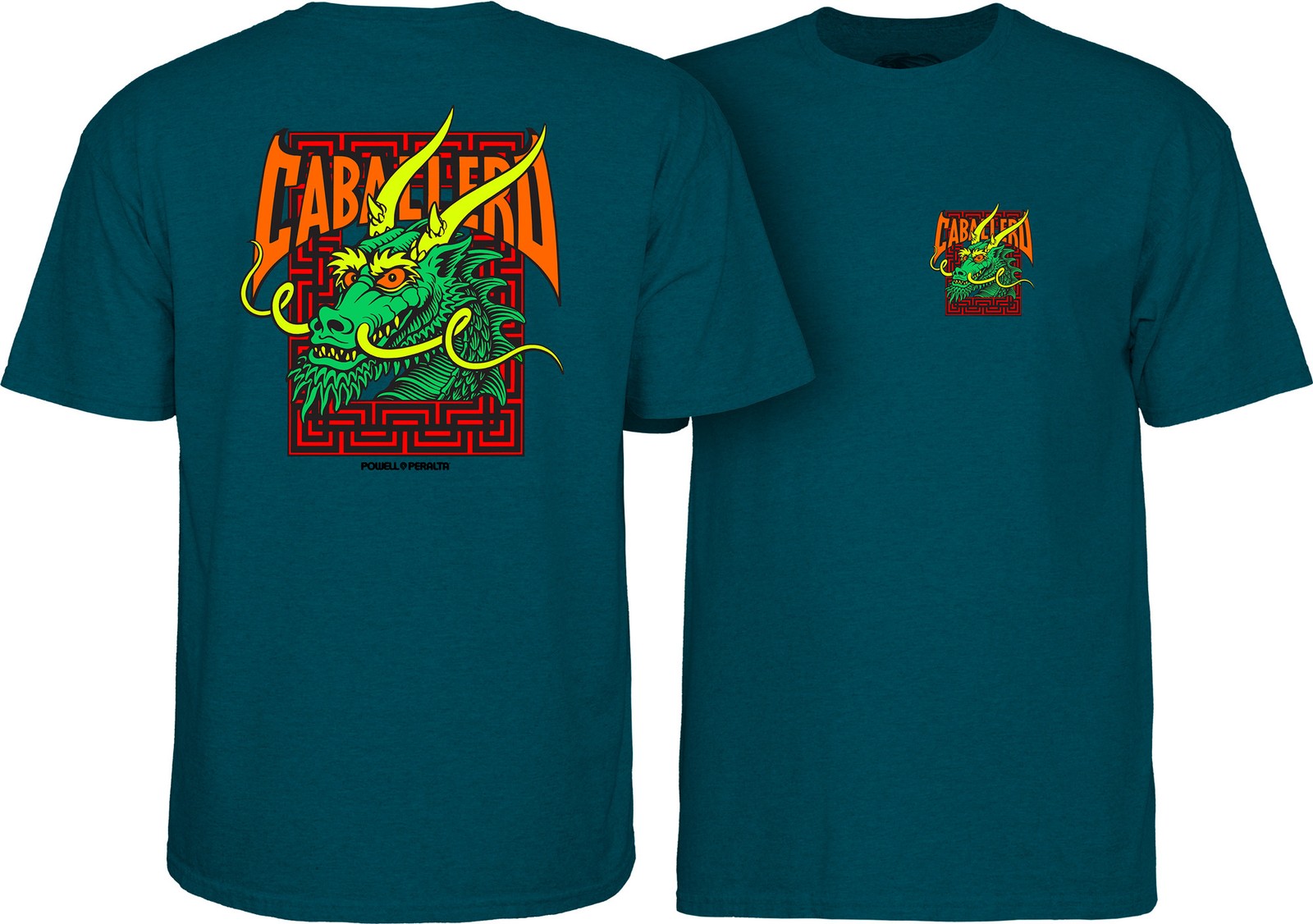 Powell Peralta Steve Caballero GREEN DRAGON AND BATS T Shirt MIDNIGHT TEAL gallery