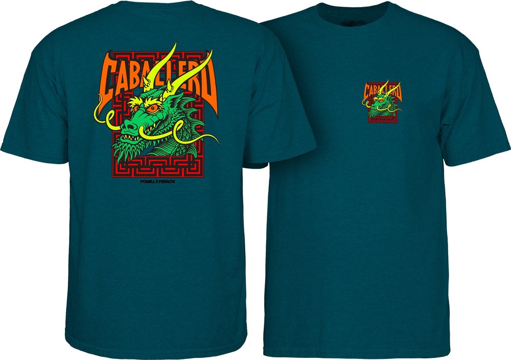 Powell Peralta Steve Caballero GREEN DRAGON AND BATS T Shirt MIDNIGHT TEAL