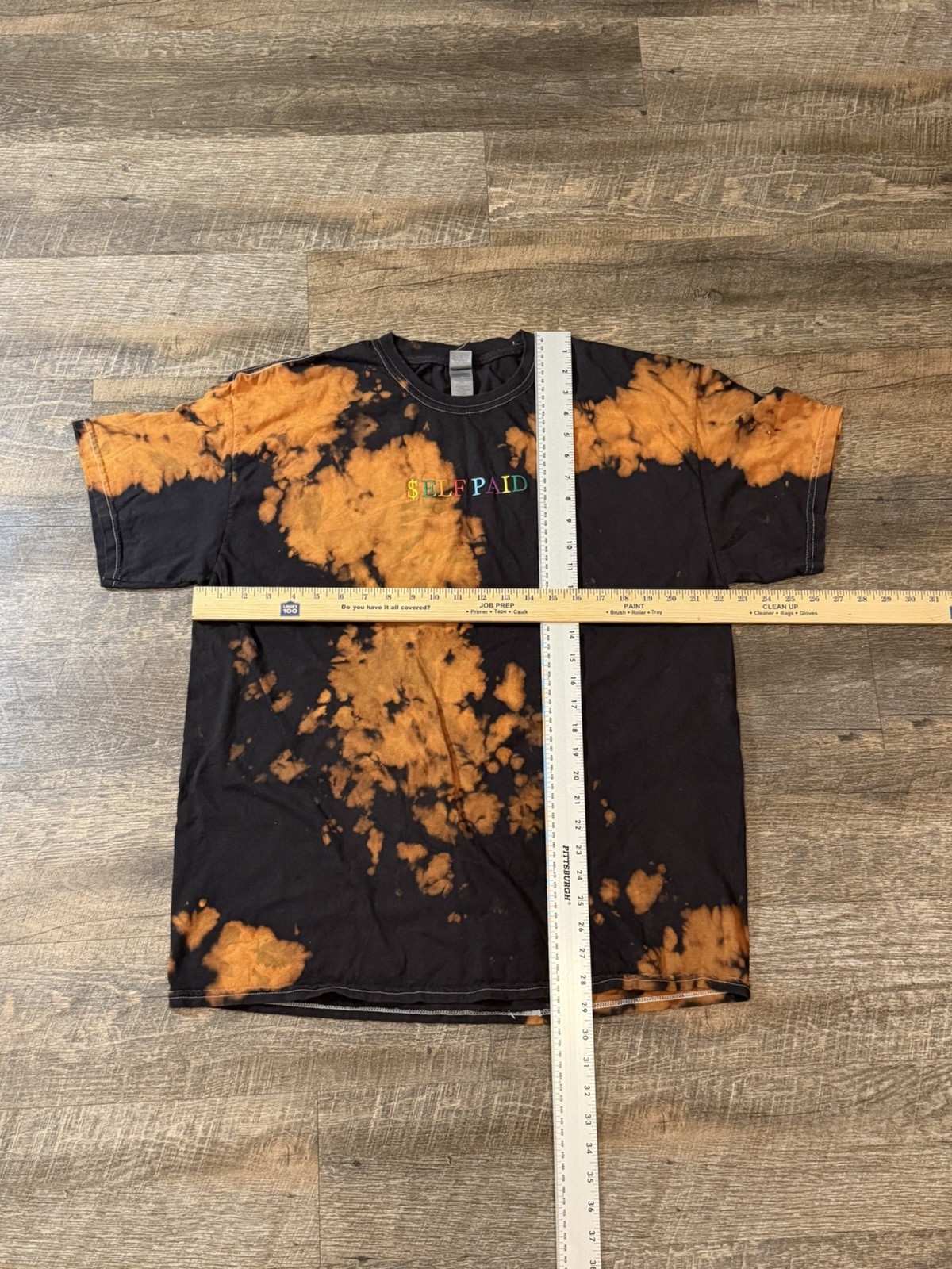 Self Paid Bleach Dye T Shirt Mens XL Black Orange Streetwear Graphic Tee gallery