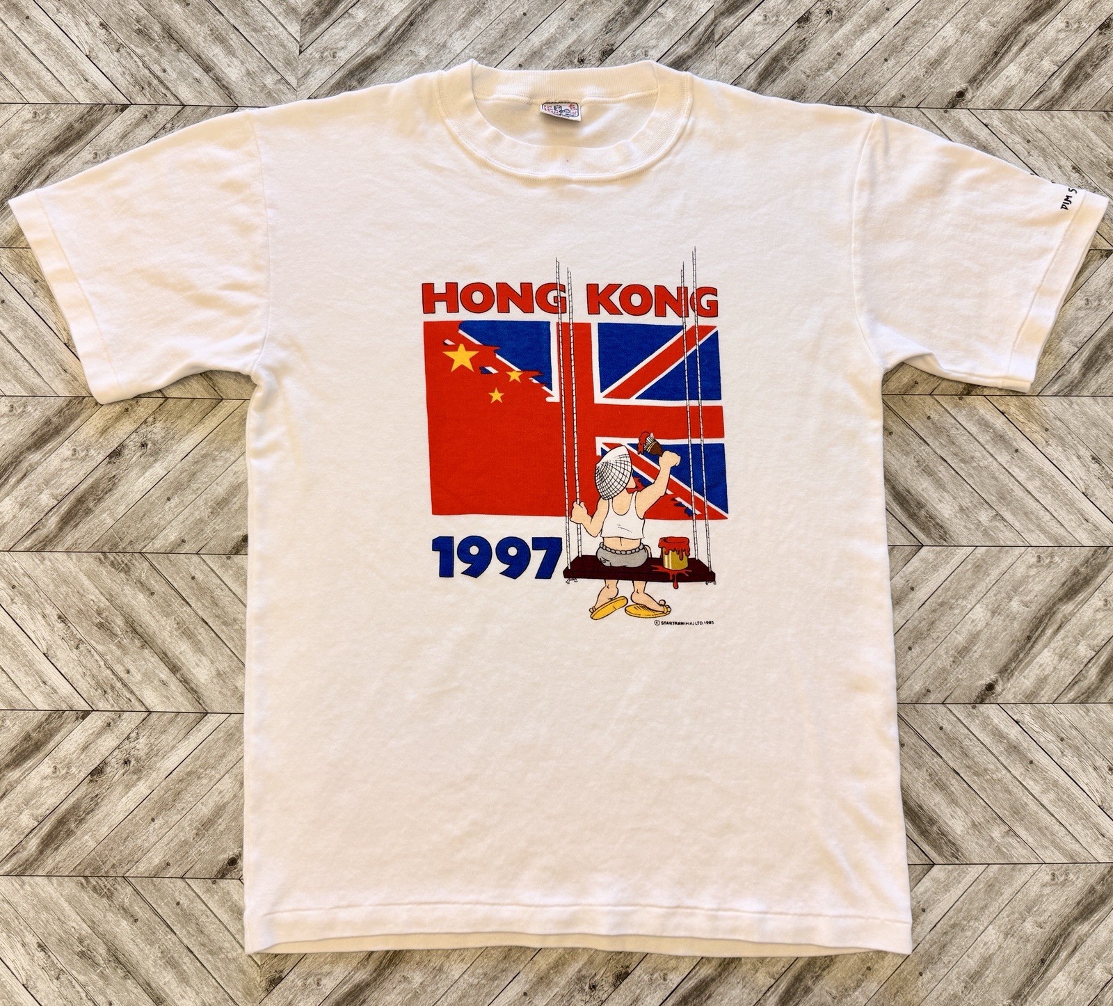 VTG Hong Kong T-Shirt Mens Medium White China United Kingdom Handover Flag Logo gallery