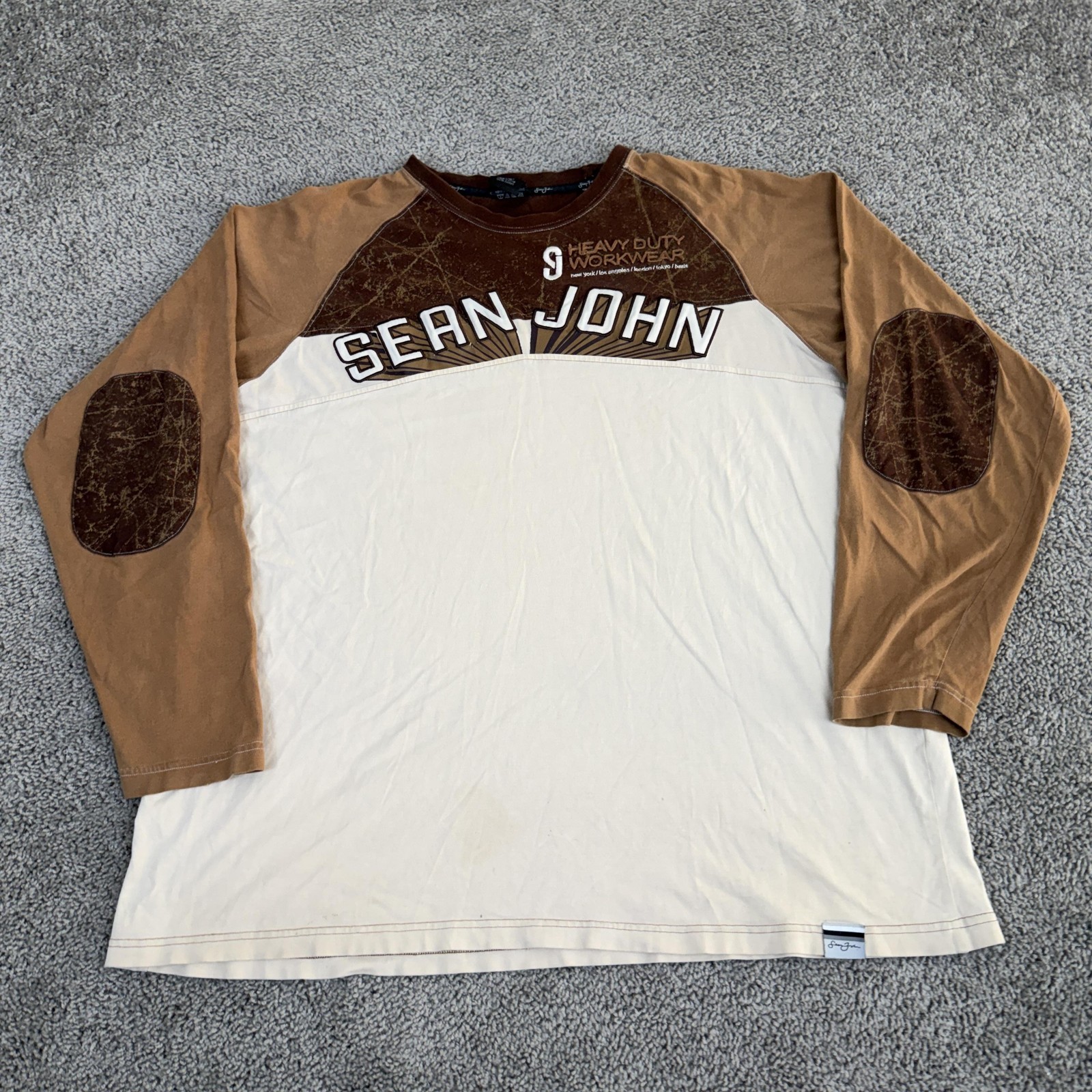 Sean John Shirt Mens 2XL Brown Heavy Duty Workwear Long Sleeve Graphic Tee Top gallery