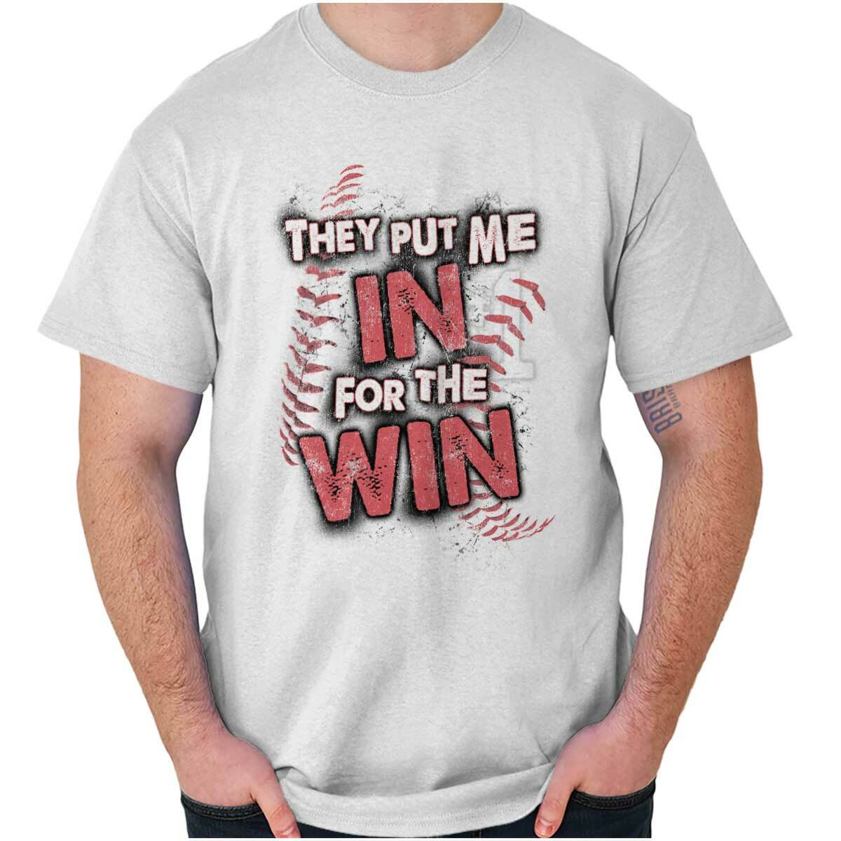 Baseball Sports Athlete Put Me In To Win Mens Casual Crewneck T Shirts Tees