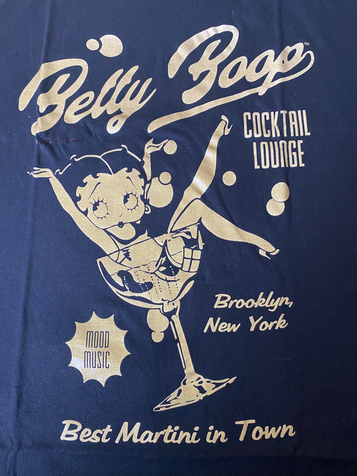 NWT- BETTY BOOP Cocktail lounge Brooklyn NY Black/Gold Graphic Tee SZ XL gallery