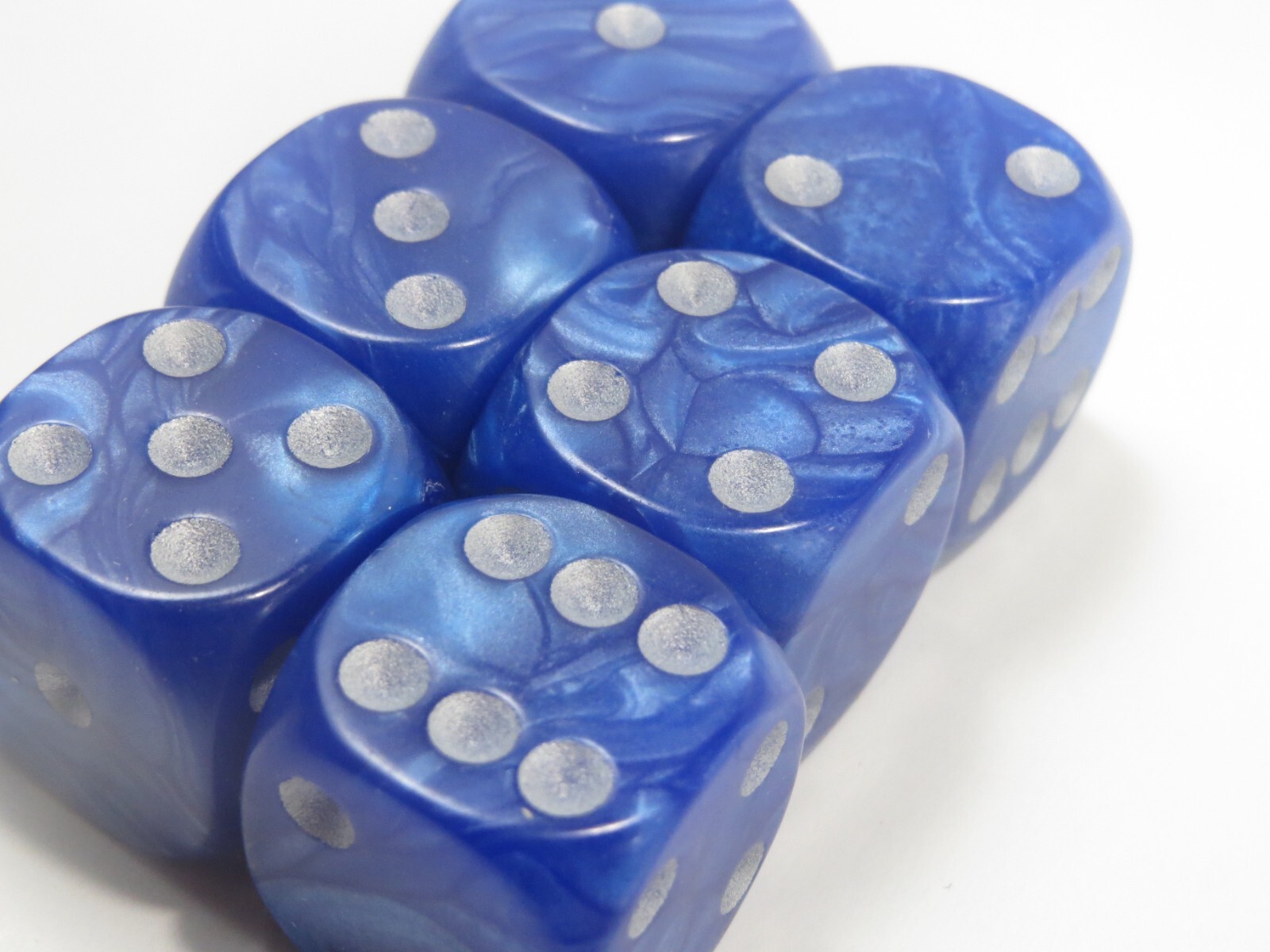NEW Dice Set of 6 D6 (16mm) - Pearl Blue with Silver inking