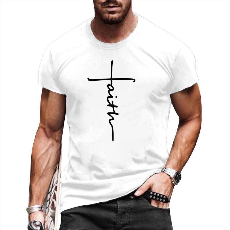 T Shirt Men Faith Cross White Short Sleeve T-Shirts Silky Graphic Fashion Casual gallery