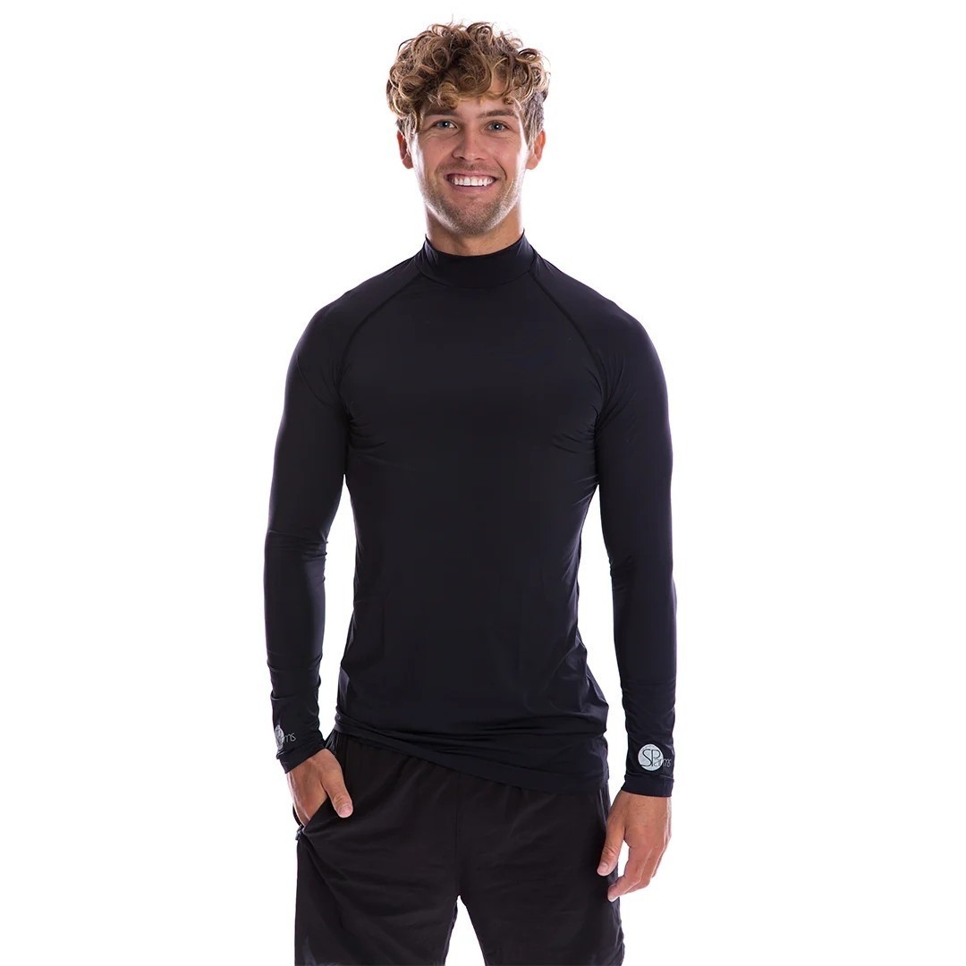 SPArms Men High Neck Sun Protection Body Shirt Size Large UPF 50+ Black Outdoor gallery