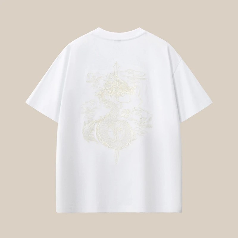 Men's Dragon Sword Embroidered Cotton Short Sleeve T-Shirt Loose Casual Tee gallery