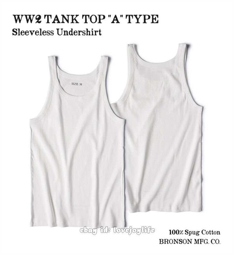 Bronson WWII Tank Top A Type Sleeveless Undershirt Cotton Tee Basic Stretch Slim