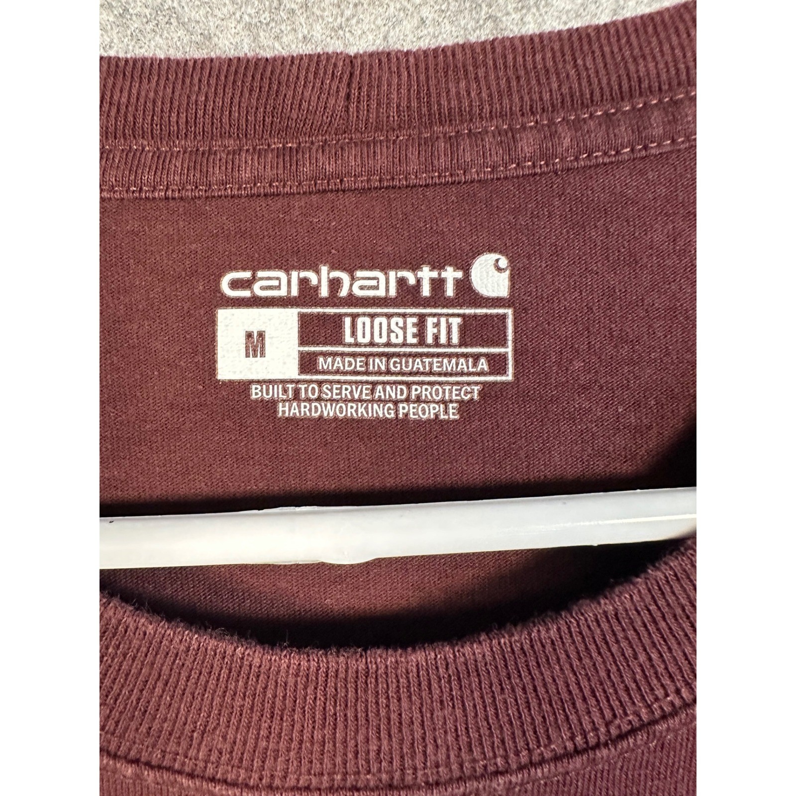 Carhartt Mens Loose Fit Long Sleeve Pocket T-Shirt Burgundy Maroon K126 Size M gallery
