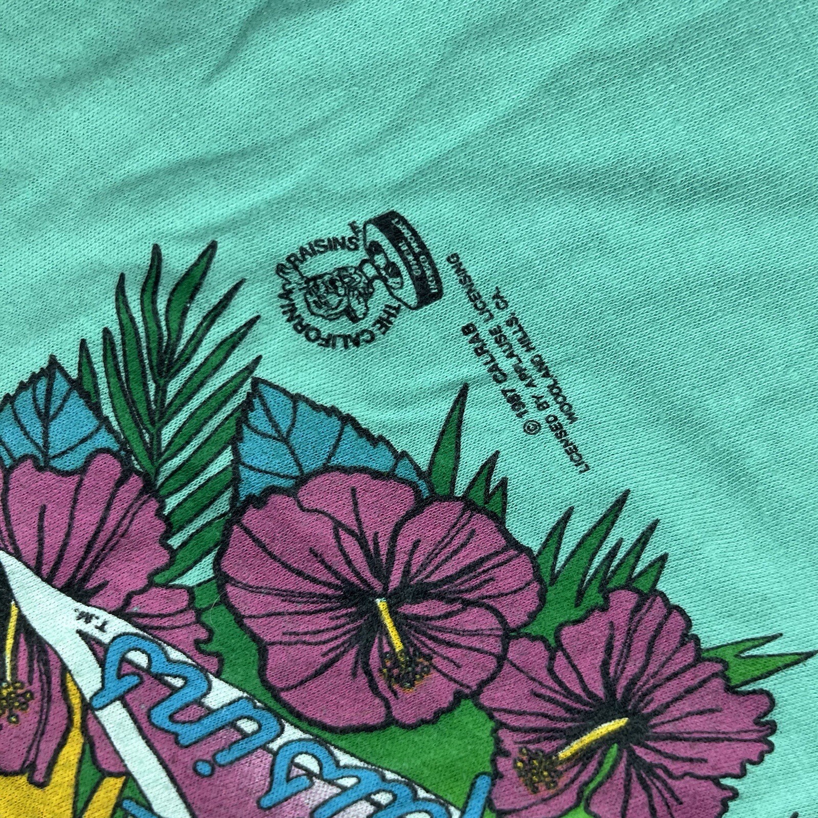 California Raisins T Shirt Medium VTG 80s Green Conga Line Music Hawaiian Floral gallery