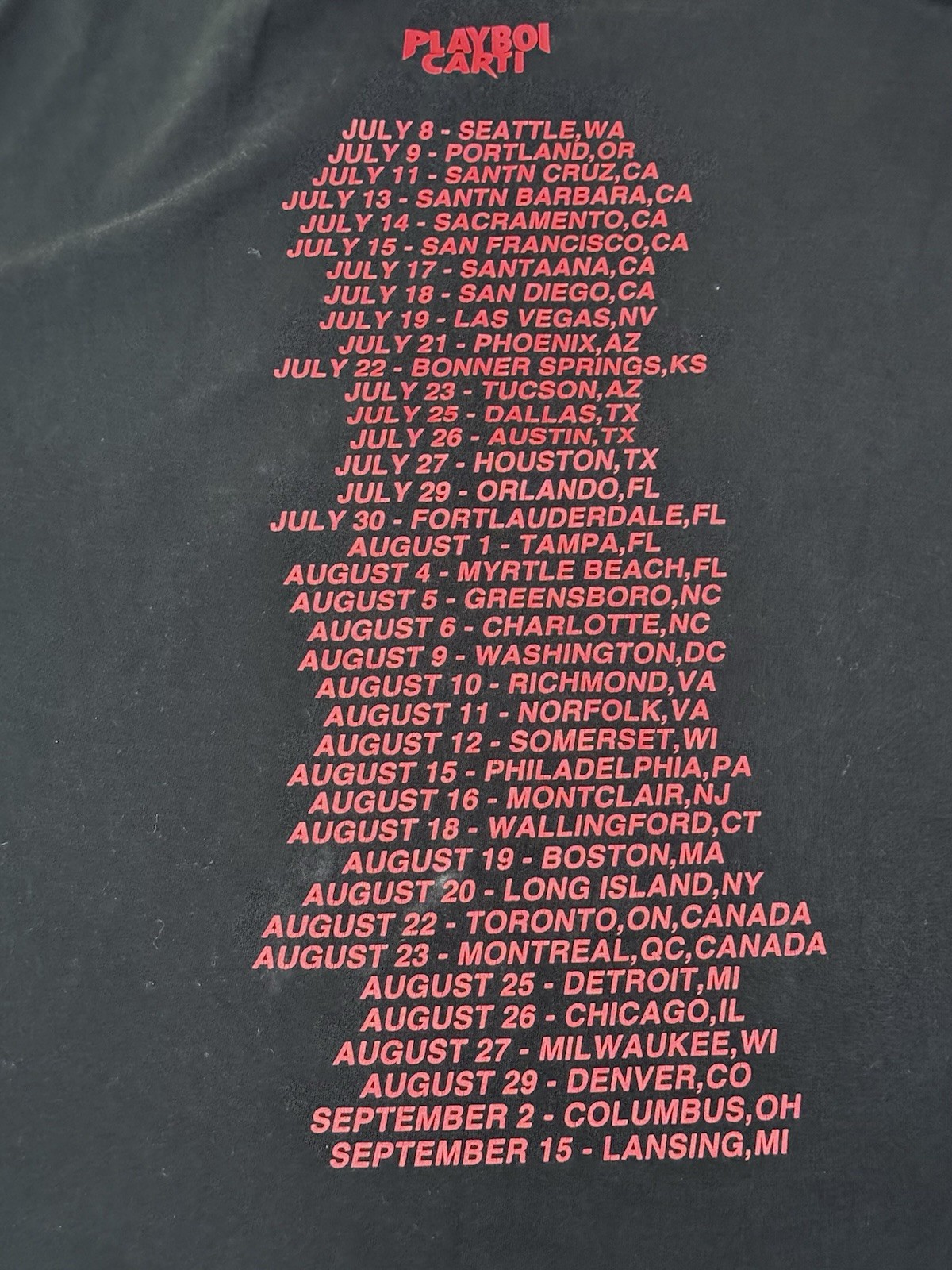 2017 Playboi Carti Self Titled Album Rap Tour SS Graphic T-Shirt - Large gallery