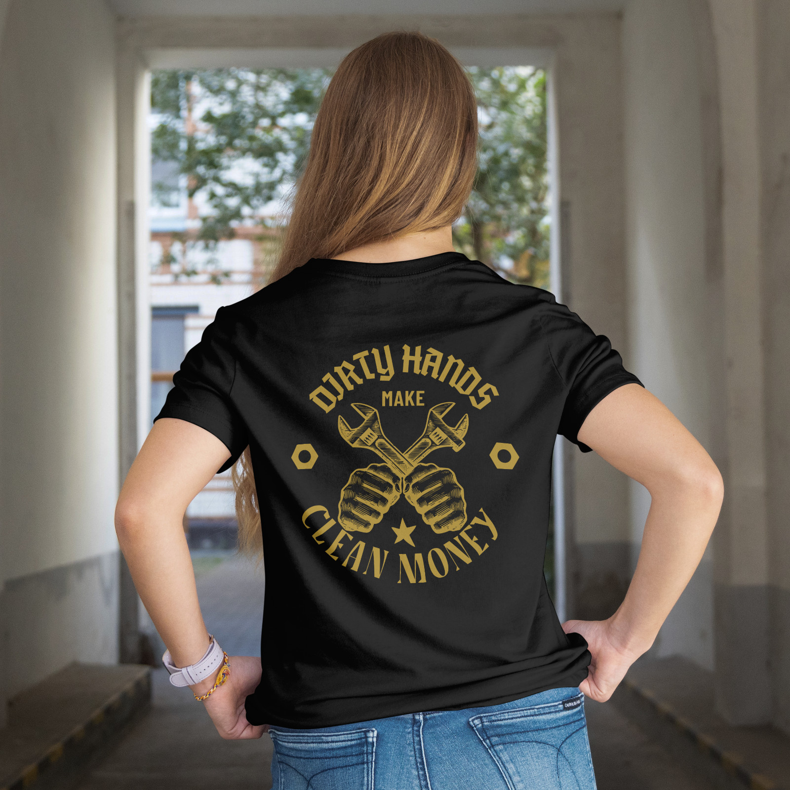 Dirty Hands Make Clean Money Work Shirt Blue Collar Tee Back Print gallery