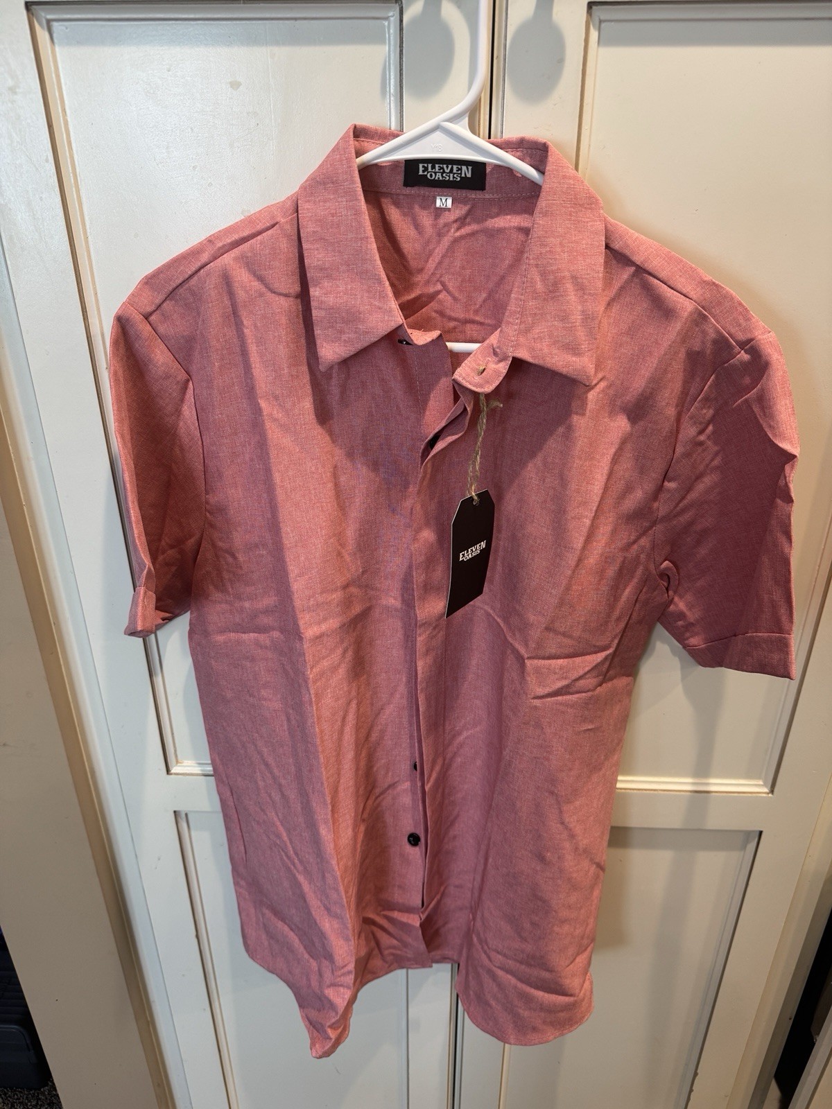 Mens Eleven Oasis Shirts Size Med. Linen and Cotton Blend, Salmon Color