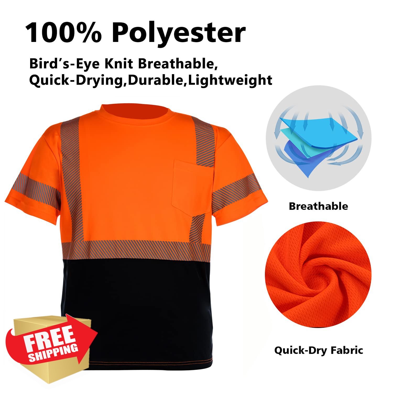 VENDACE Hi Vis Orange Safety T-Shirt Men ANSI Class 3 XL gallery