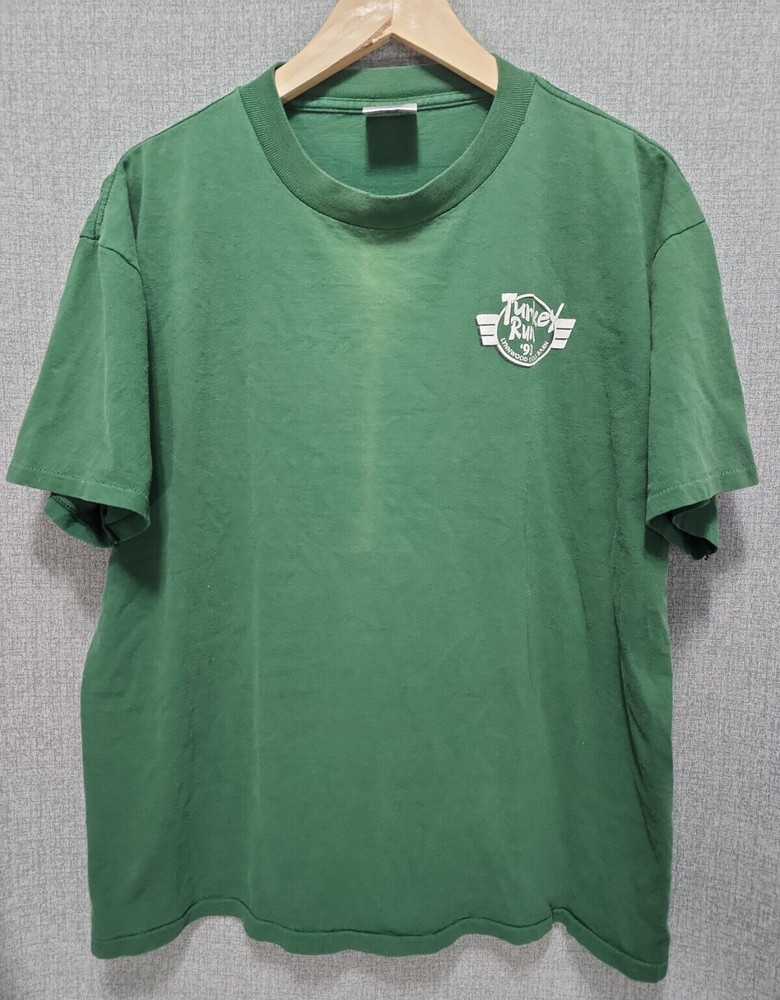 Vintage 90’s Cycle Barn Turkey Run 1993 T-shirt Size XL Oneita Power T Green B83