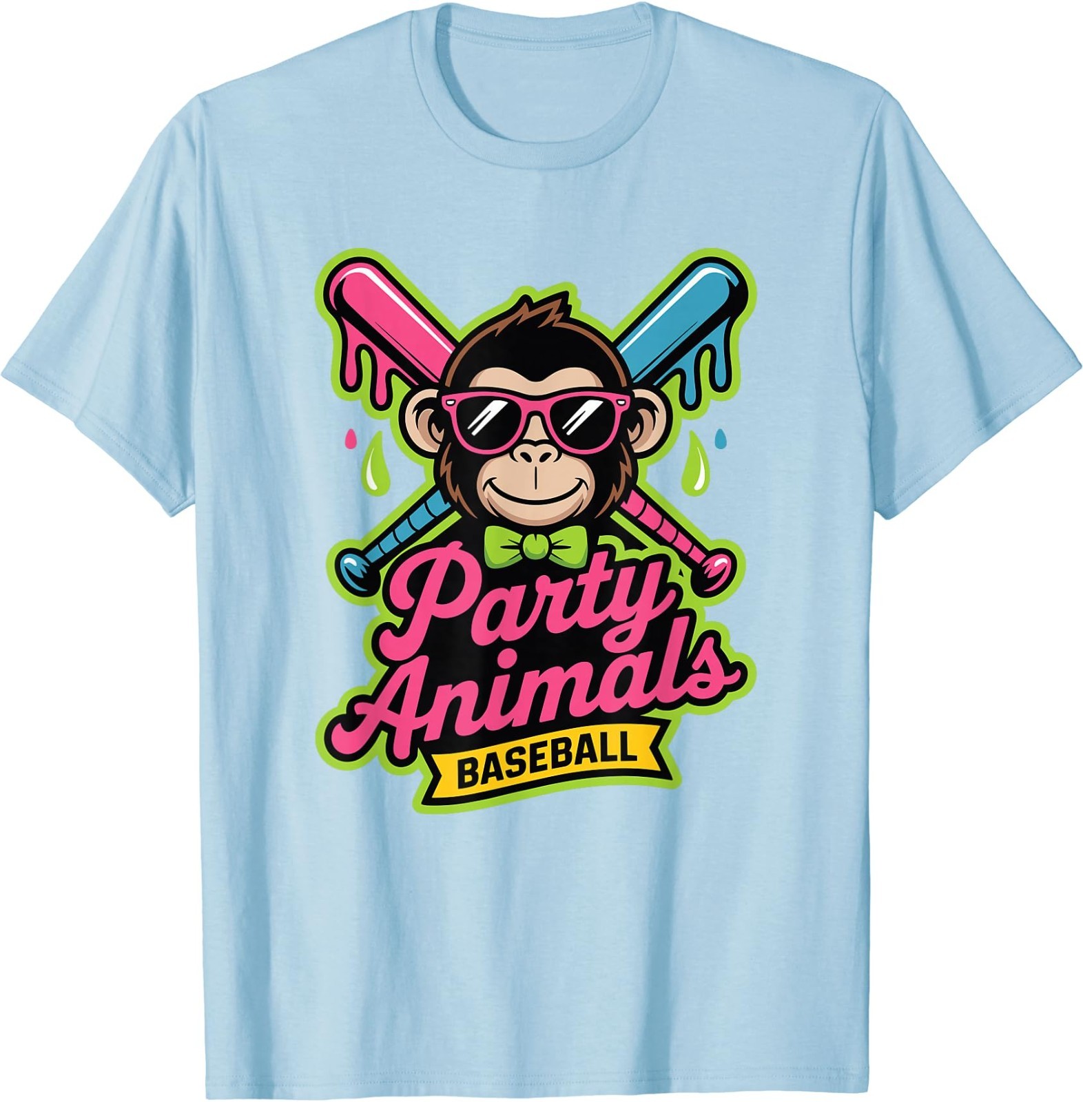 Party Animals Baseball Funny Monkey Vibrant Slime T-Shirt gallery
