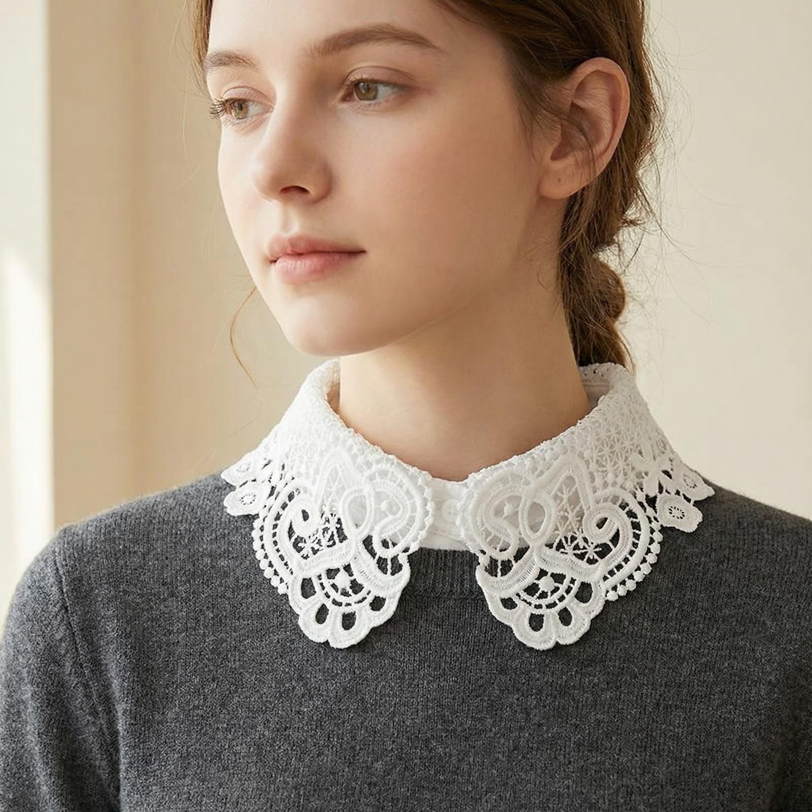 BEoneBEwin Fake Collar Detachable Dickey Collar, White Lace Collars Half Shir... gallery