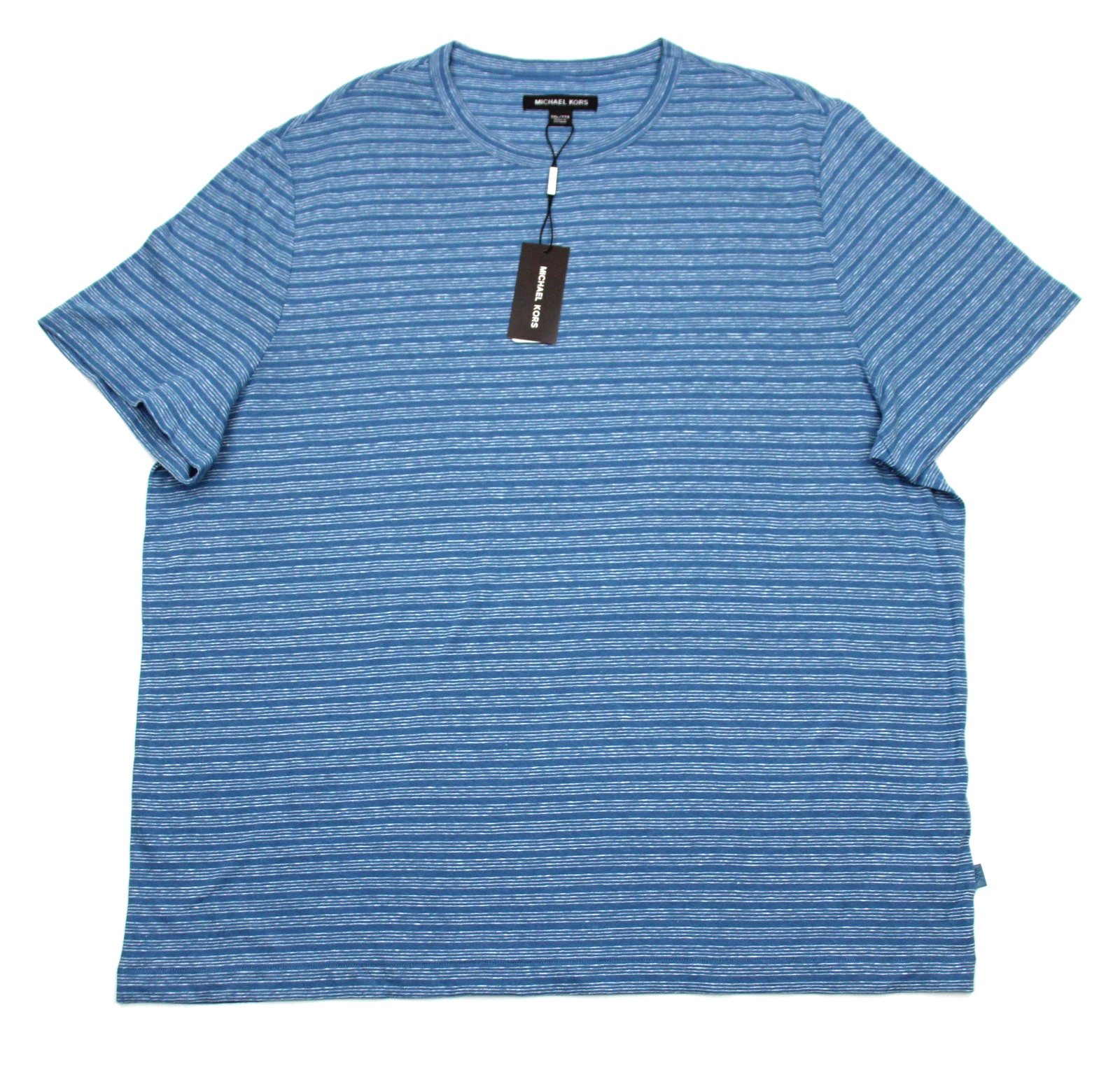 Michael Kors Shirt Mens 2XL Steel Blue Striped Linen Cotton Crew Neck Tee NWT gallery
