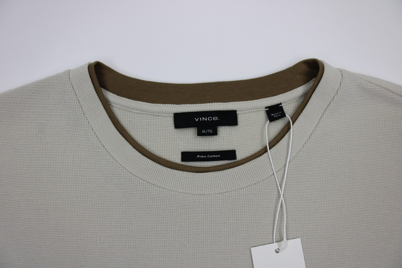 Vince Shirt Mens XL Beige Pima Cotton Double Collar Crew Neck Knit Short Sleeve gallery