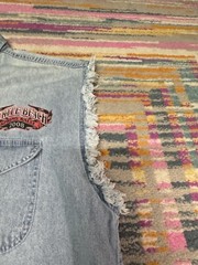 2008 Myrtle Beach Spring Rally Sleeveless Denim Shirt Frayed Arm Holes XL Stains