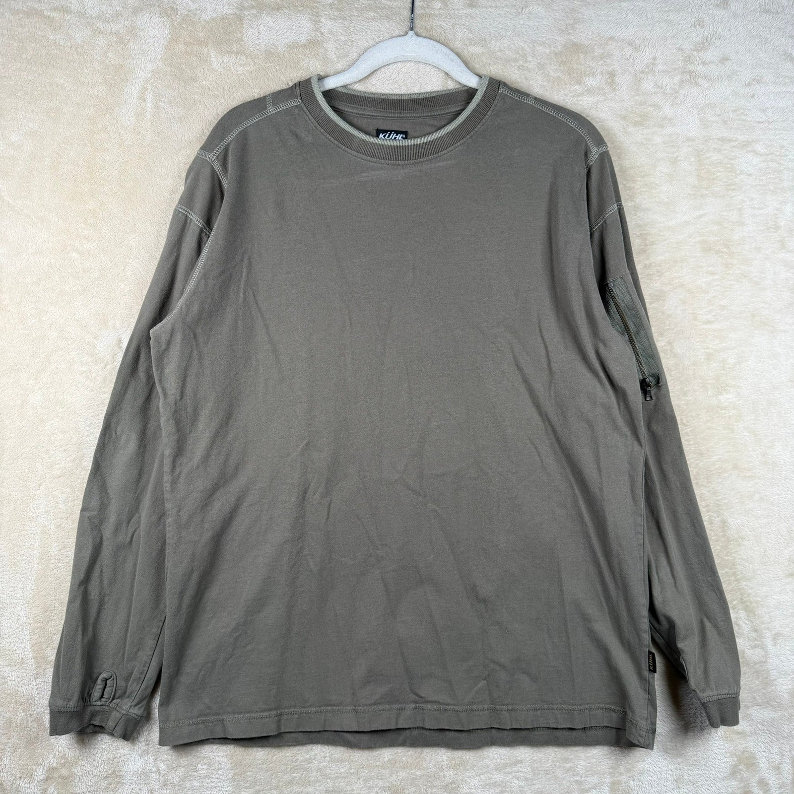 Kuhl Mens M Organic Cotton Long Sleeve Shirt Olive Green Utility Pocket Hiking gallery