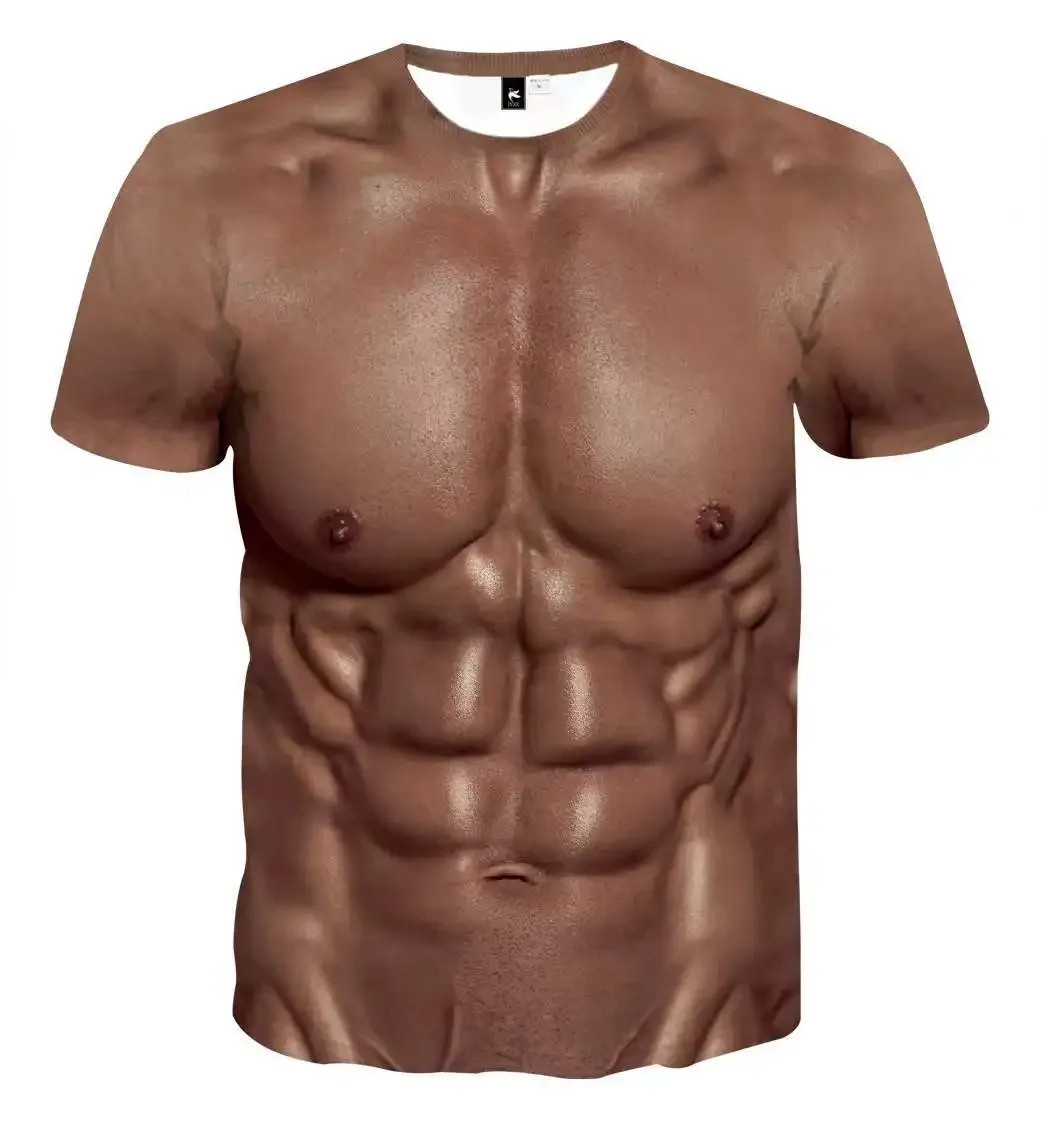 Muscle 3D T-shirt Muscle Tattoo Print T-shirt For Summer Beach Holiday Men Short gallery