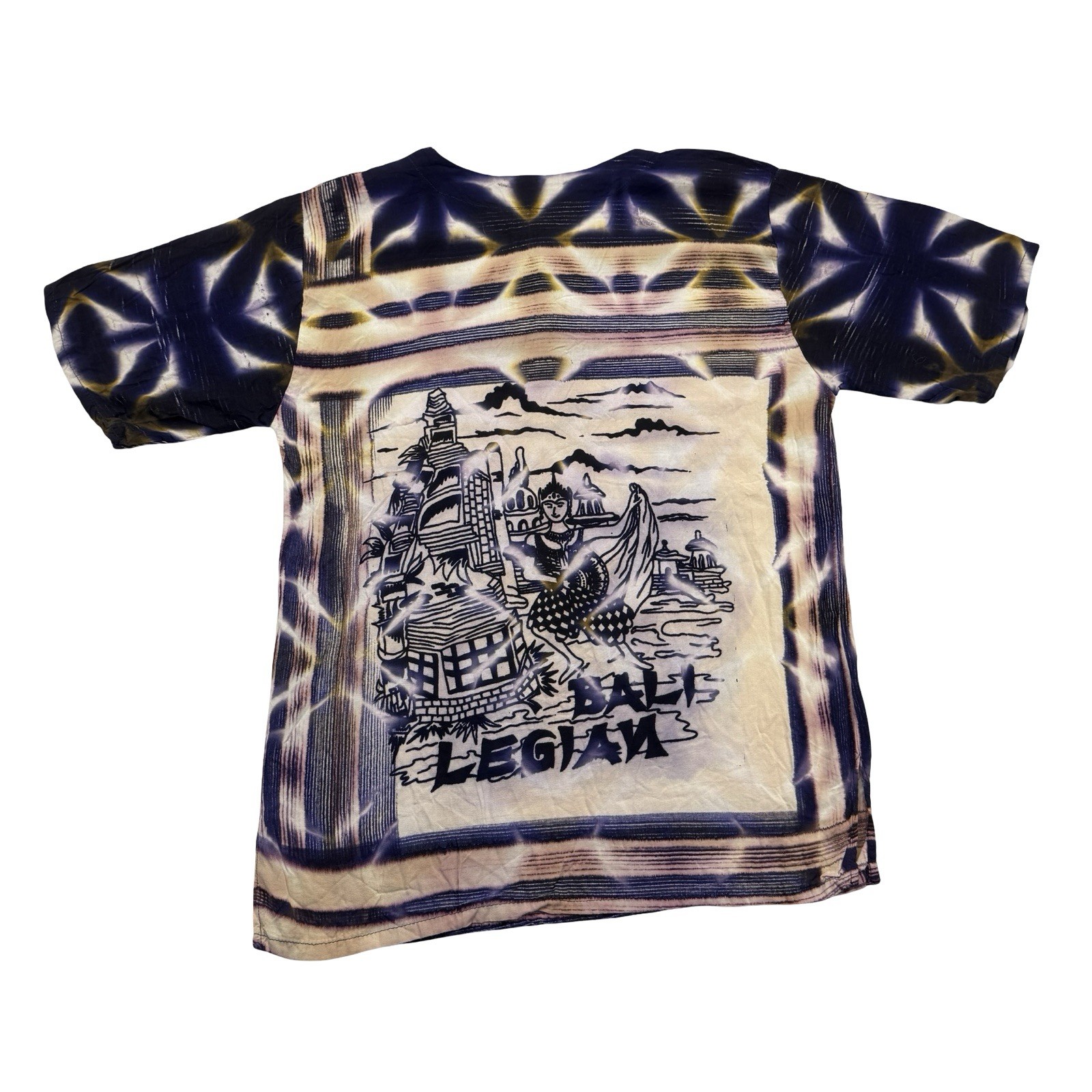 Legian Bali Shirt Mens Large L Purple Tie Dye Batik Abstract Henley Short Sleeve gallery