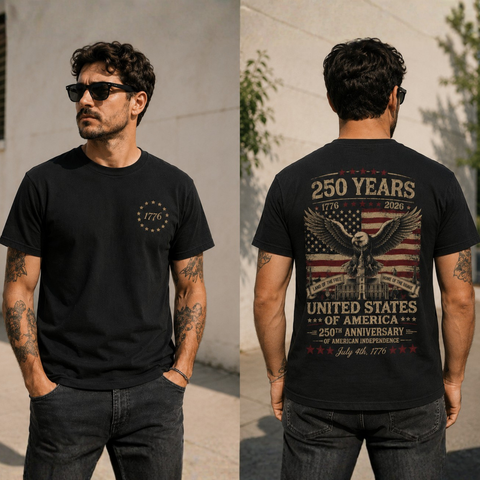 USA 250th Anniversary Shirt Men 1776 2026 American Flag Eagle Patriotic (S-5XL)