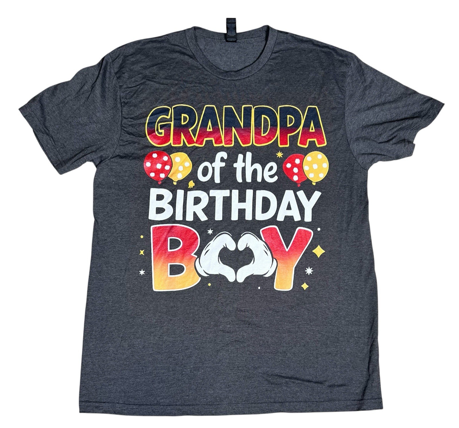 Gildan Lg Grandpa of the Birthday Boy Graphic Short Sleeve T-Shirt Charcoal Gray