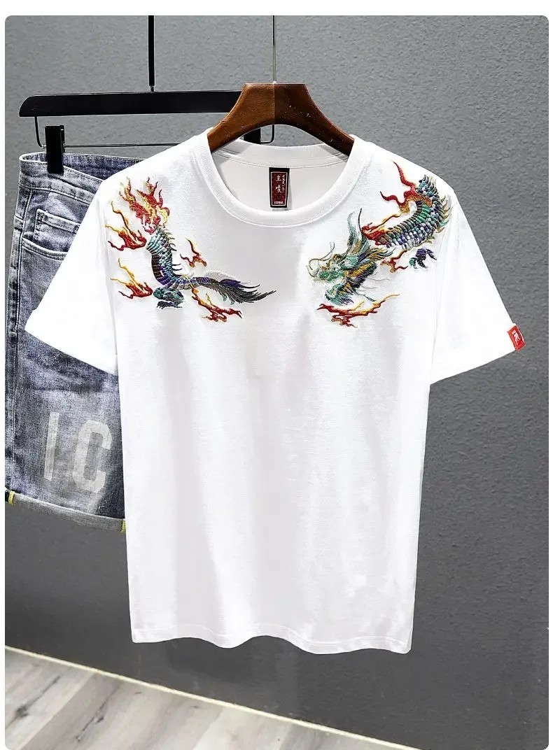 Men's Dragon Embroidered T-Shirt Casual Short Sleeve Summer Ethnic Style Top gallery