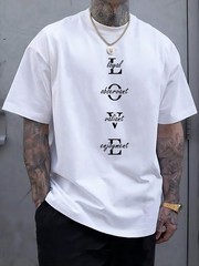 LOVE Print Plus Size Men’s Short Sleeve T-Shirt, Trendy Versatile Breathable Tee