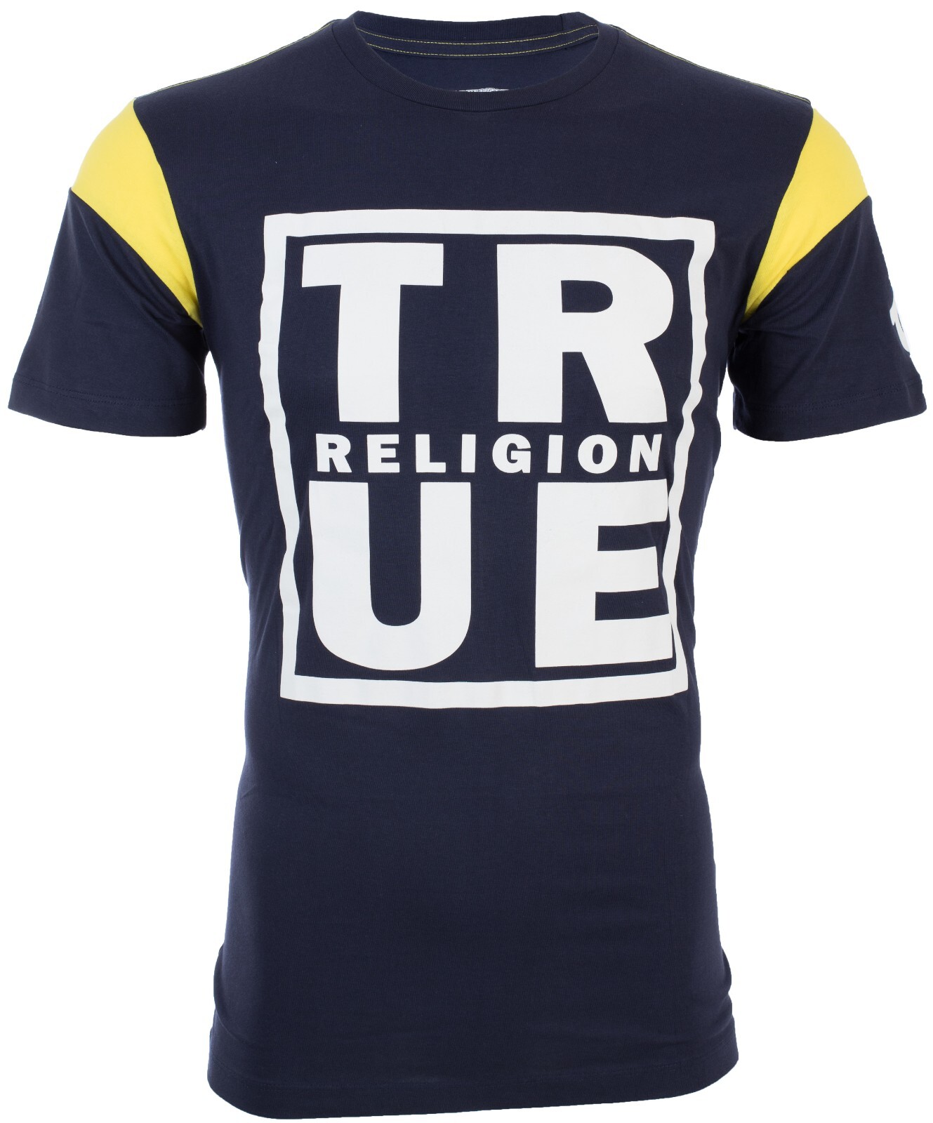 $79 TRUE RELIGION Navy SQUARE FOOTBALL Short Sleeve Designer Graphic T-shirt NWT gallery