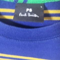 PS Paul Smith Mens Striped Smiley Face Logo T-Shirt Blue Yellow Large