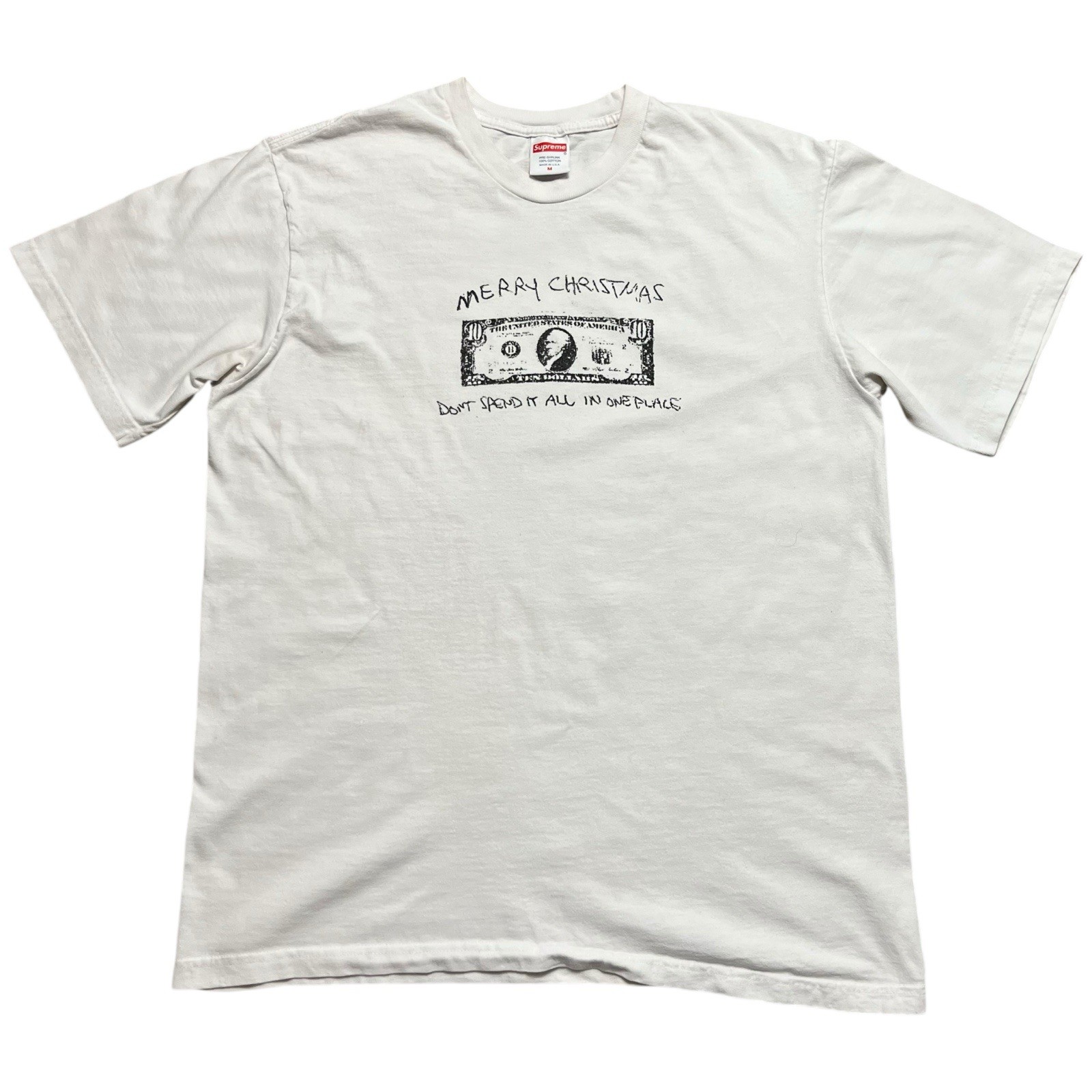 Supreme Merry Christmas 10 Bucks Shirt Size Medium Streetwear Skate Hype White gallery