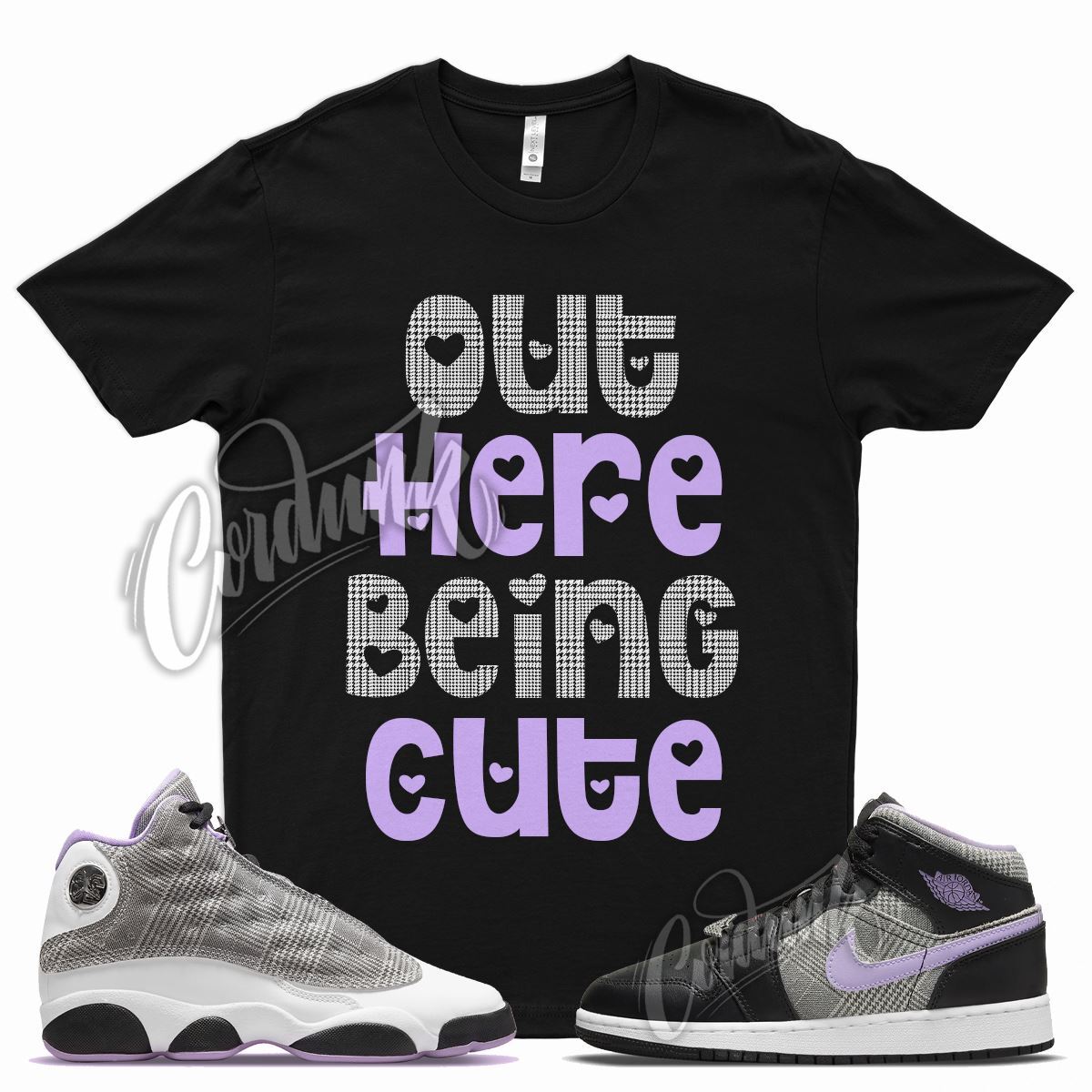 CUTE T Shirt for J1 1 Mid SE GS Houndstooth Lilac Silver Plaid Violet 13