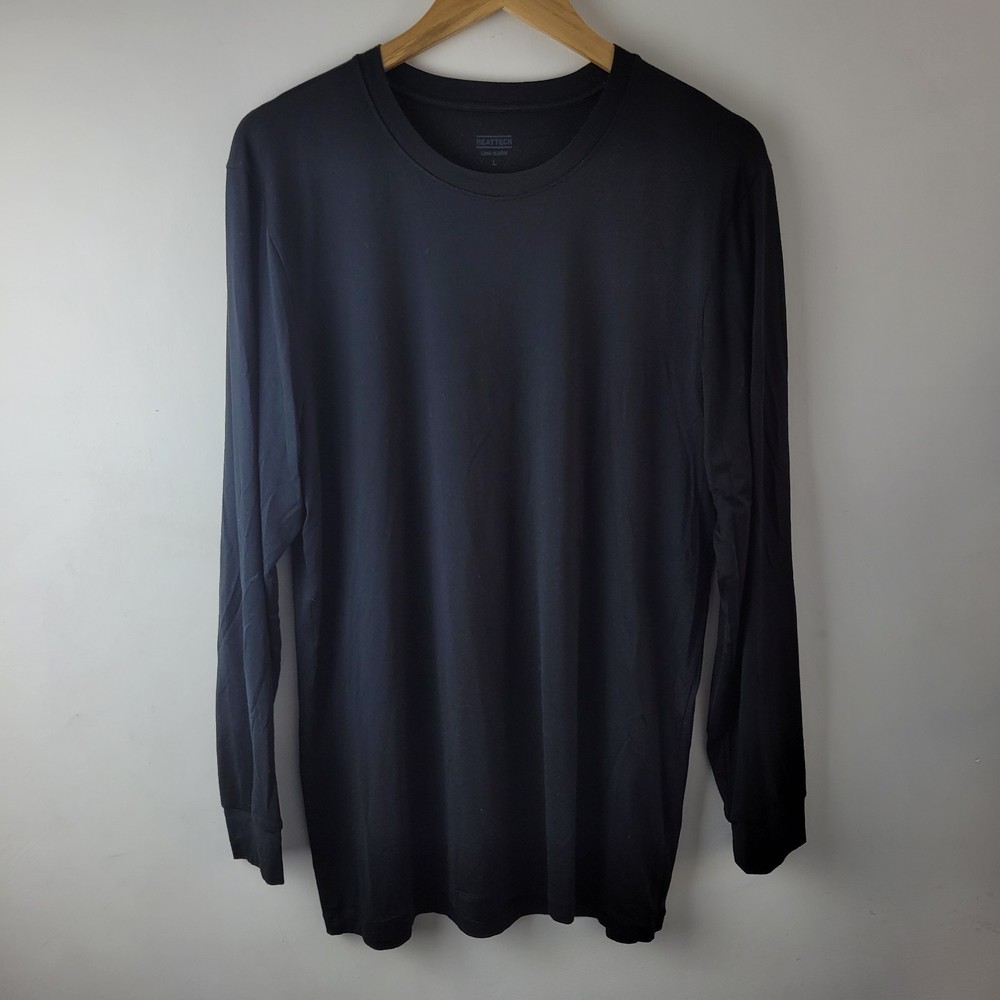 Uniqlo Men Size L Black Heattech Simple Long Sleeve T-Shirt Top Casual Smart