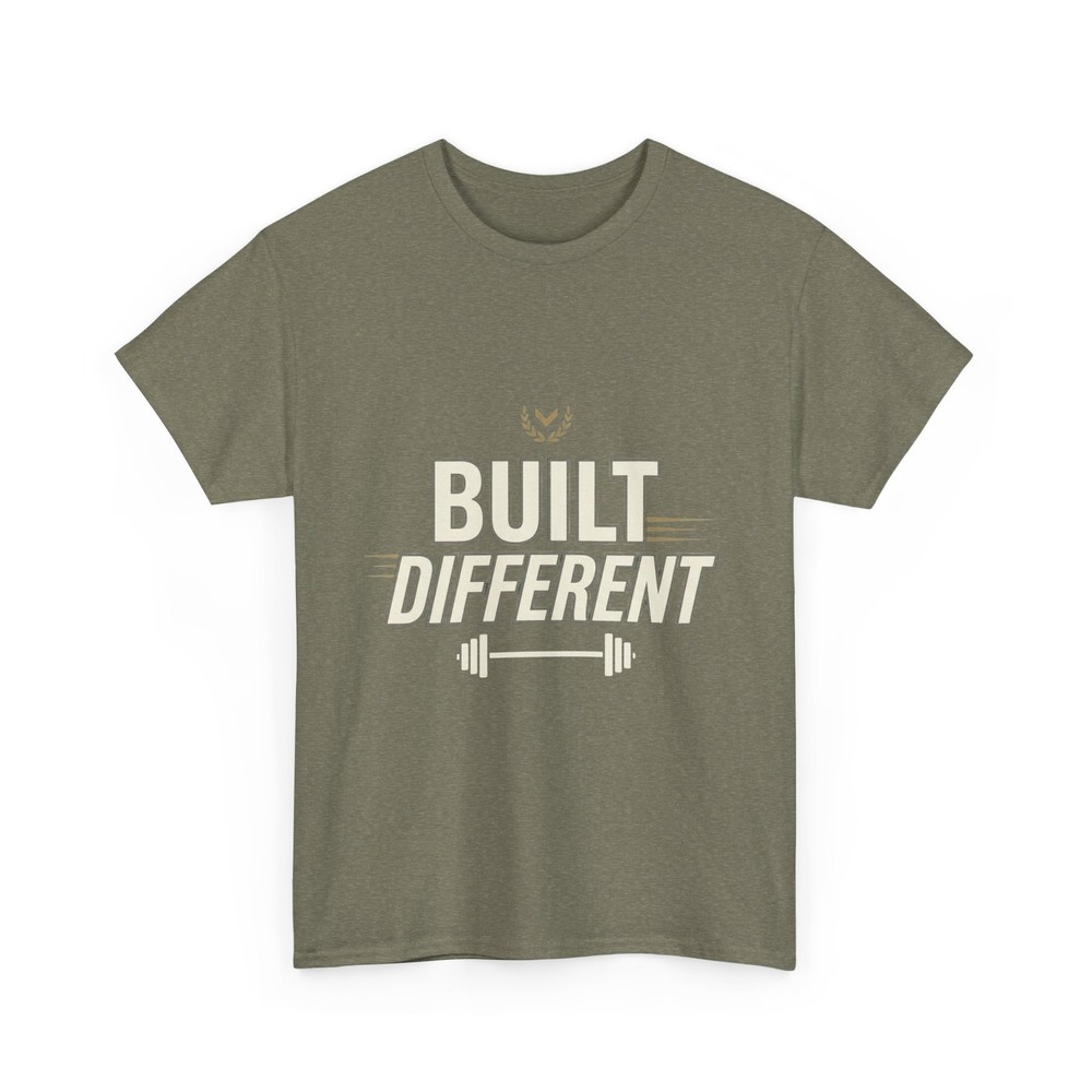 Built Different Gym Graphic Tee 100% Cotton Barbell Print Workout Fitness Shirt