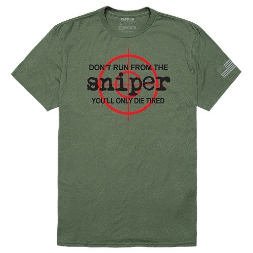“SNIPER - DON’T RUN DIE TIRED” T-SHIRT by RAPDOM TACTICAL GEAR - Sz 2XL - NWT gallery