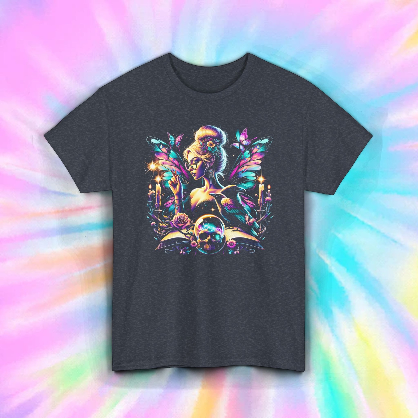 Fantasy Fairy Shirt Goth Wings Candles Book Skull Pastel Grunge Art S-5XL