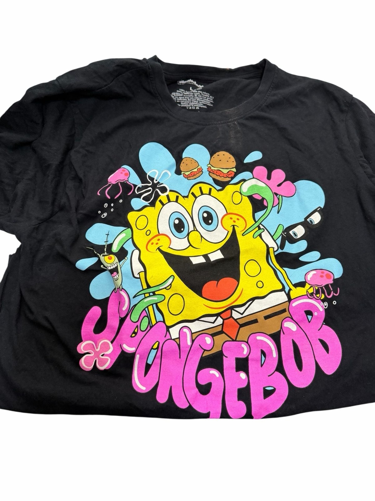 Spongebob Squarepants Splatter Burger Black Graphic T-Shirt gallery