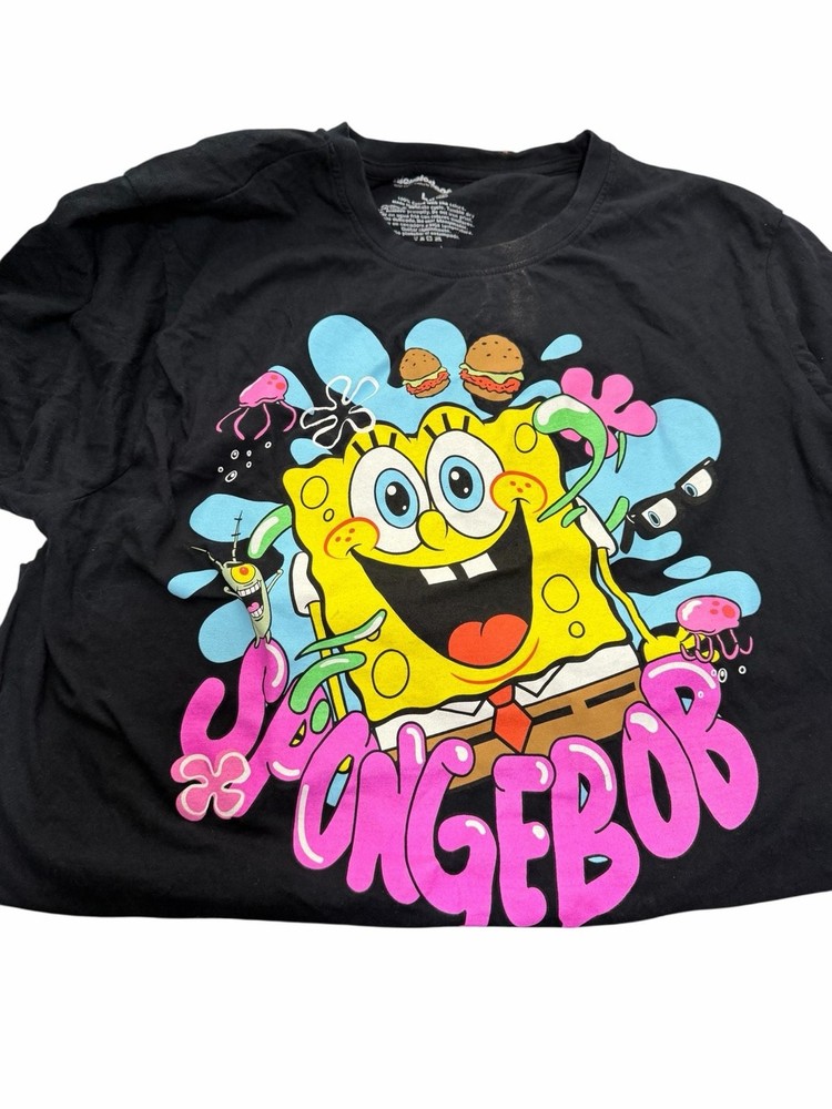 Spongebob Squarepants Splatter Burger Black Graphic T-Shirt