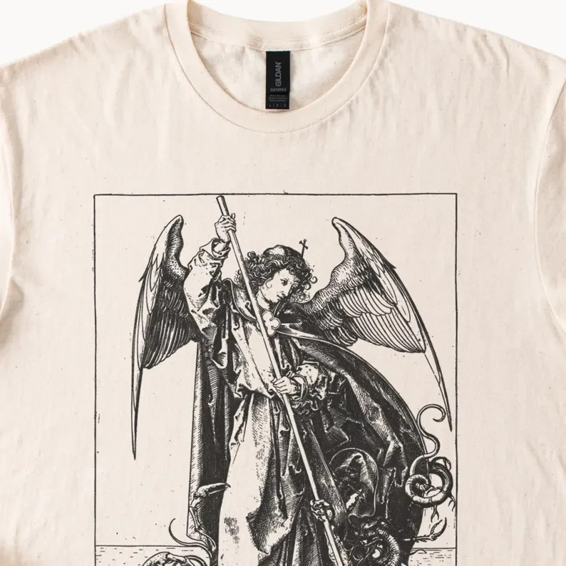 Saint Michael Slaying Dragon T Shirt Renaissance Art Tee Angel Defeats Devil Shi gallery